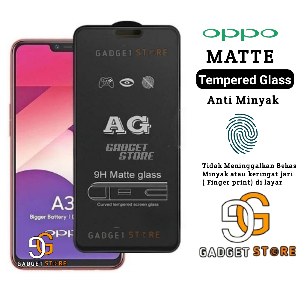Matte Glass Full layar Oppo A1k A3s A5s A7 A11 A11k tg anti gores hp pelindung layar