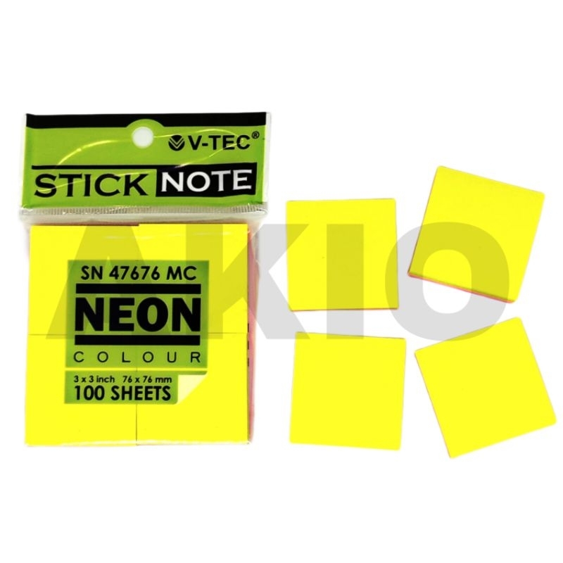 

Memo Stick Note V-TEC NEON 4 Warna 4in1 76x76 mm Sticky Notes Kertas Memo Tempel SN47676MC