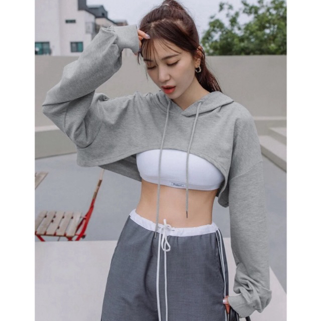 HOODIE CROP TOP WANITA (dada terbuka) KOREAN STYLE BIGSIZE ALLSIZE s m l xl 2xl 3xl 4xl 5xl
