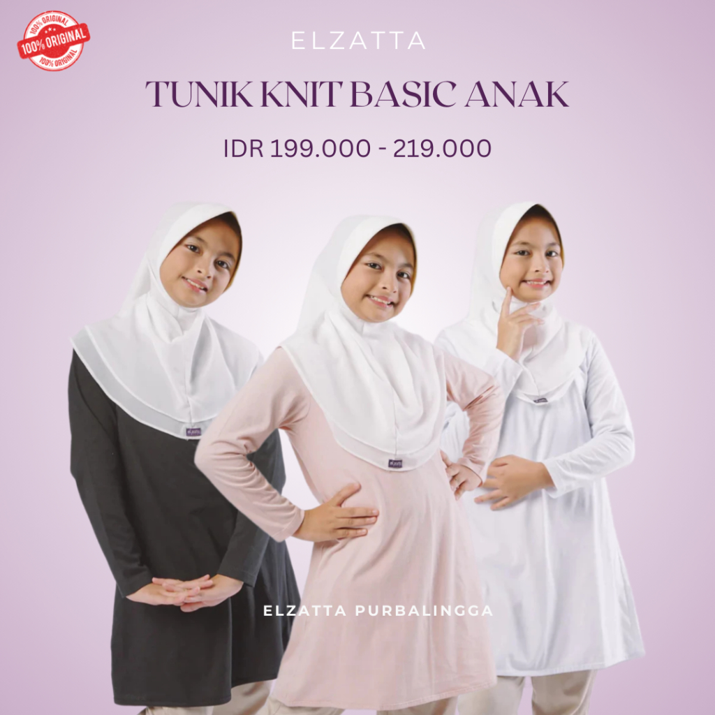 Elzatta Tunik Knitt Basic Anak Tunik Bahan Kaos Banyak Pilihan Warna