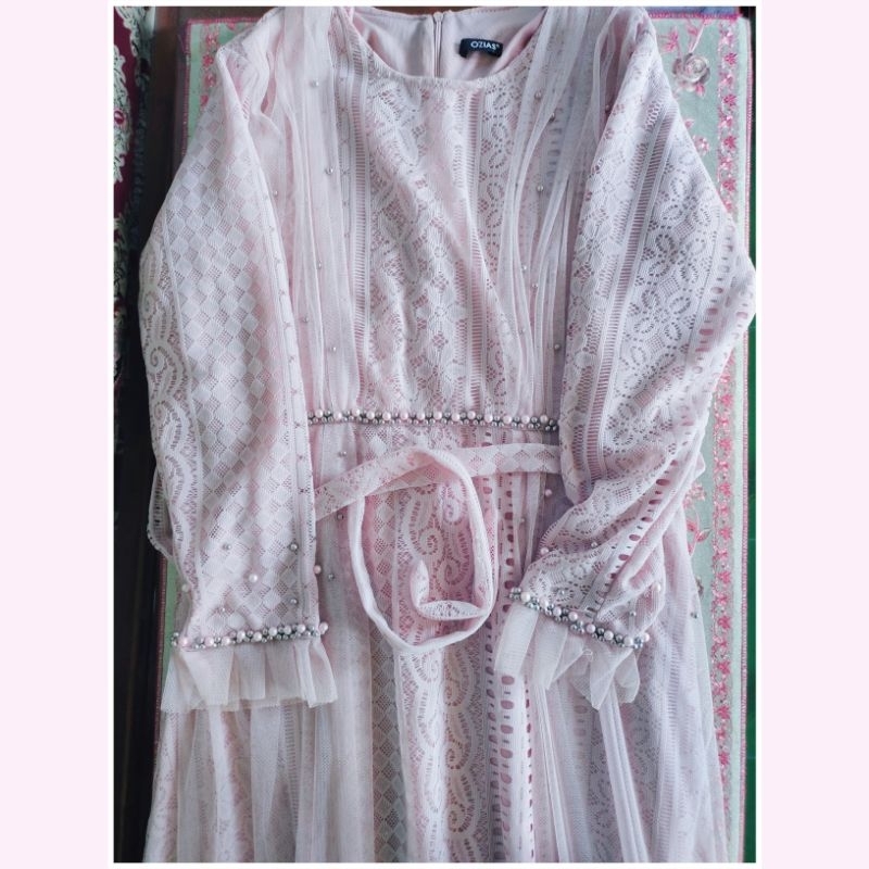 Gamis Kondangan Dress Brukat Tile Mutiara Tutu