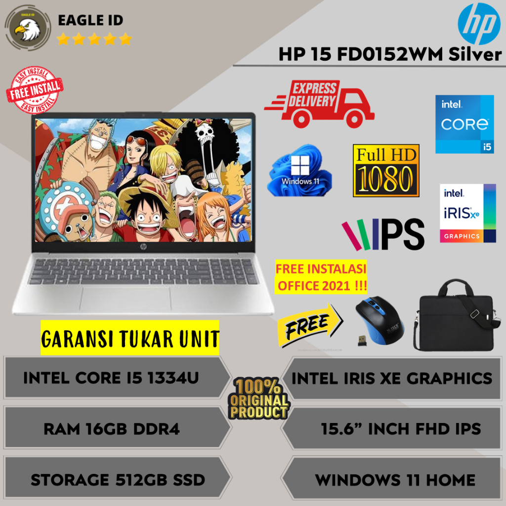 Laptop Baru HP 15 Intel Core i5 1334U Ram 16GB 512GB SSD 15.6'' FHD IPS Windows 11 Original