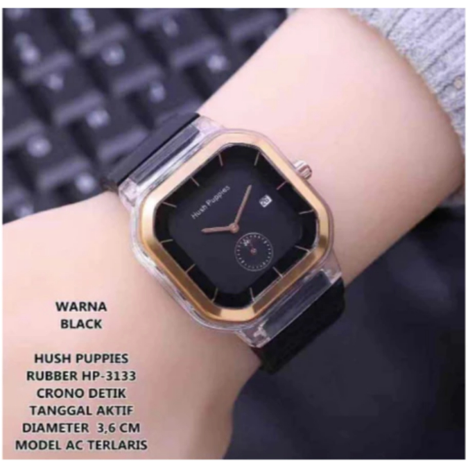 ❣️ELEVEN❣️Jam Tangan Wanita HUSHPUPPIES ANALOG KARET KOTAK HP 1988