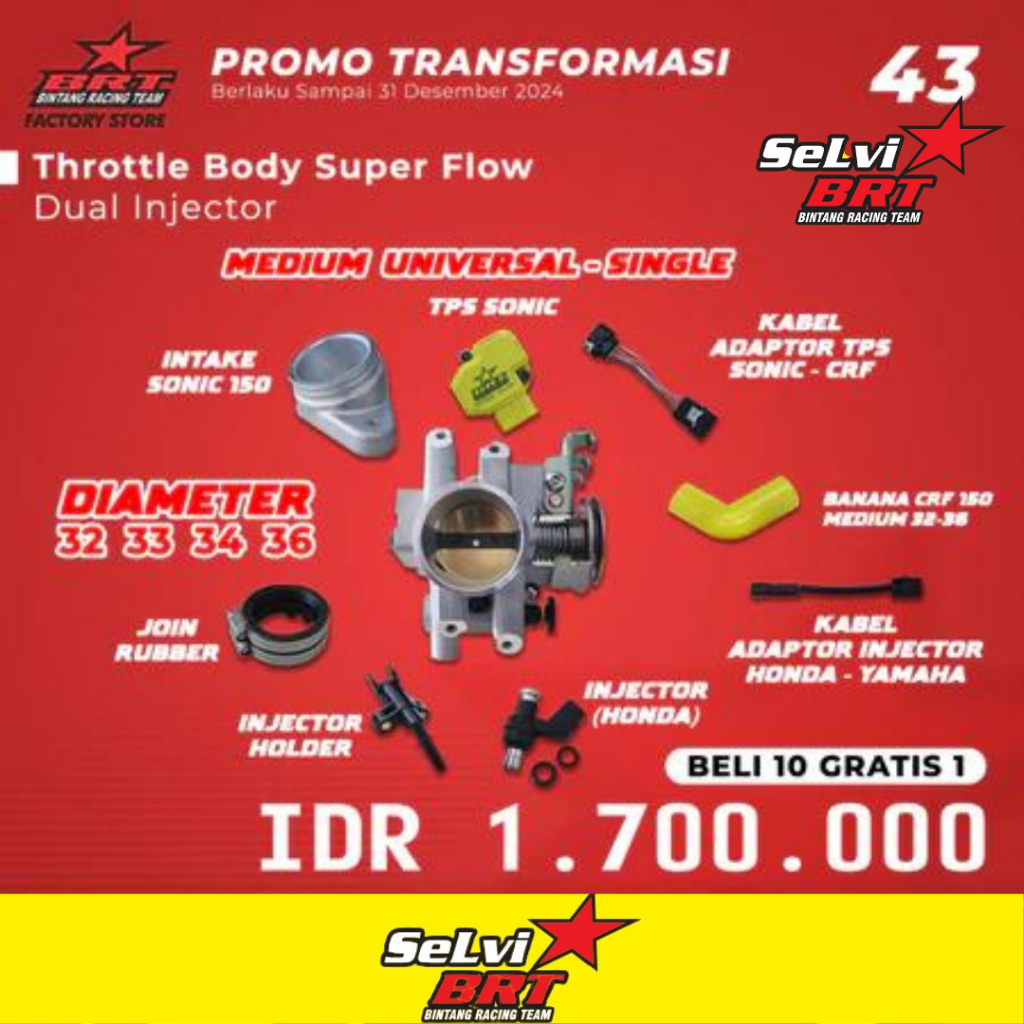 THROTTLE BODY TB BRT DOUBLE INJECTOR MEDIUM UNIVERSAL SINGLE 32 33 34 36