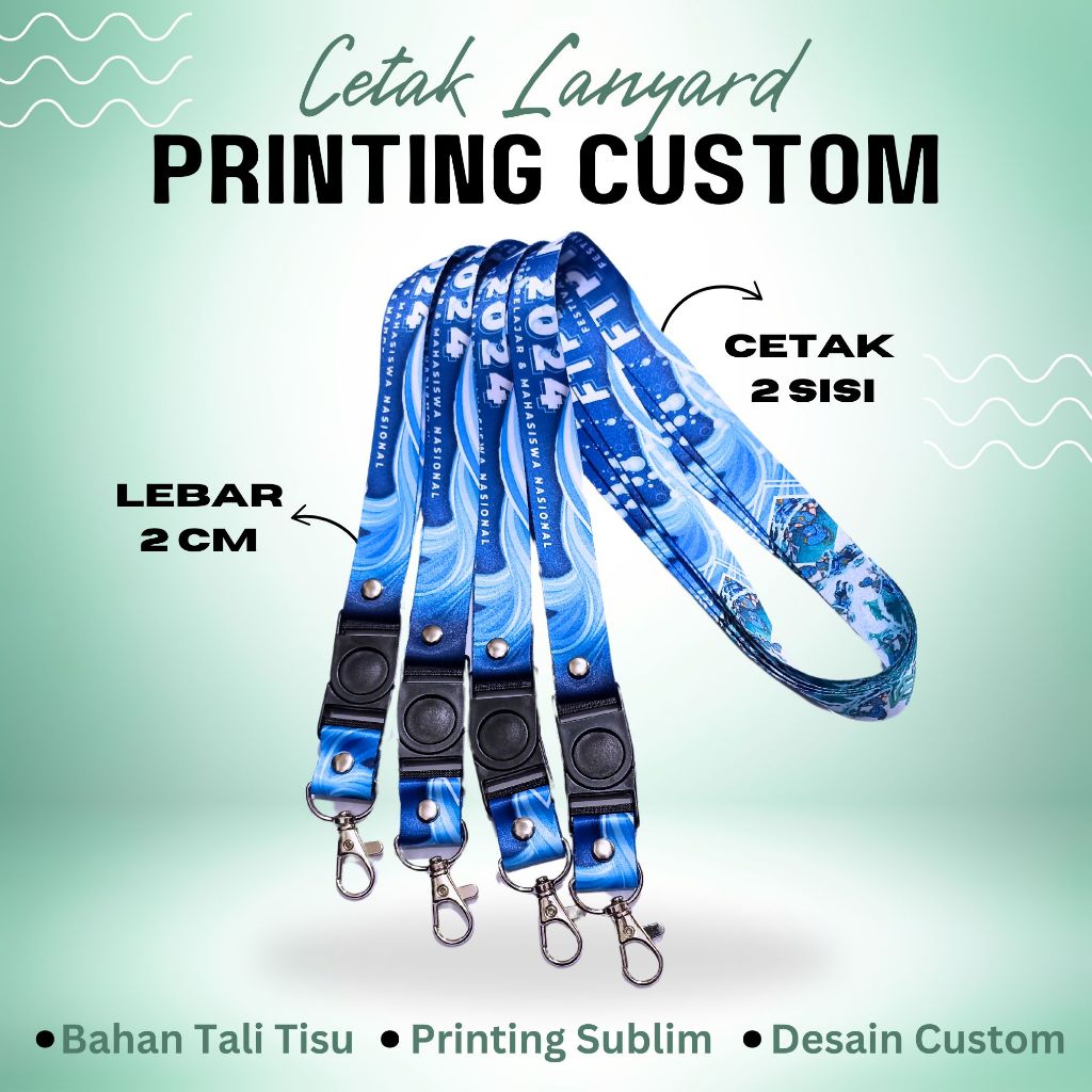 

CUSTOM LANYARD ID CARD 2 CM 2 SISI DENGAN DESAIN SESUKAMU FULL PRINTING FULL WARNA
