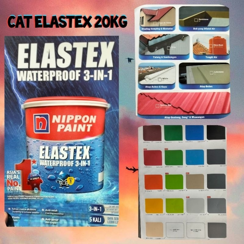 Nippon paint Elastex waterproof 3 in 1 20 kg,cat pelapis anti bocor elastex 3 in 1 20 kg,cat Elastex
