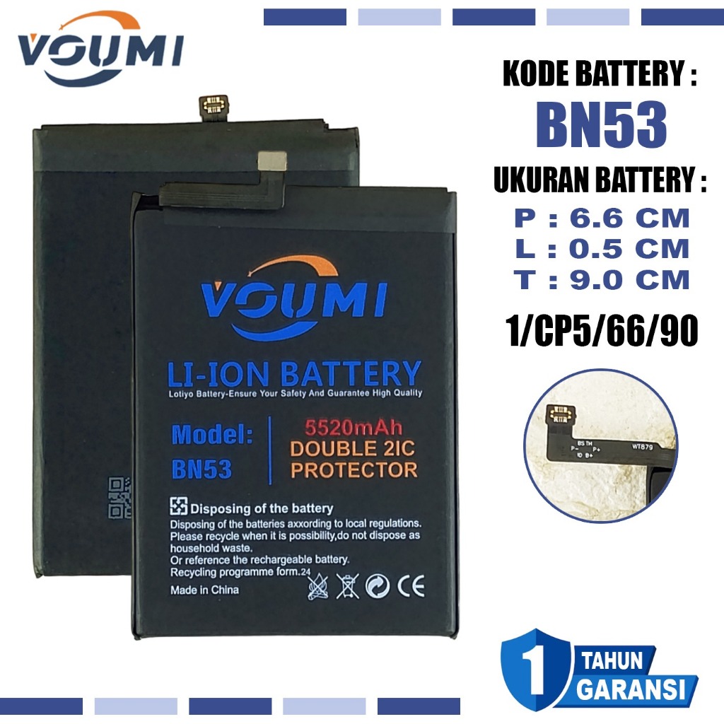 Baterai Battery VOUMI Double IC Power high Capacity Xiaomi BN53 Compatible Hp Redmi Note 9 Pro / Not