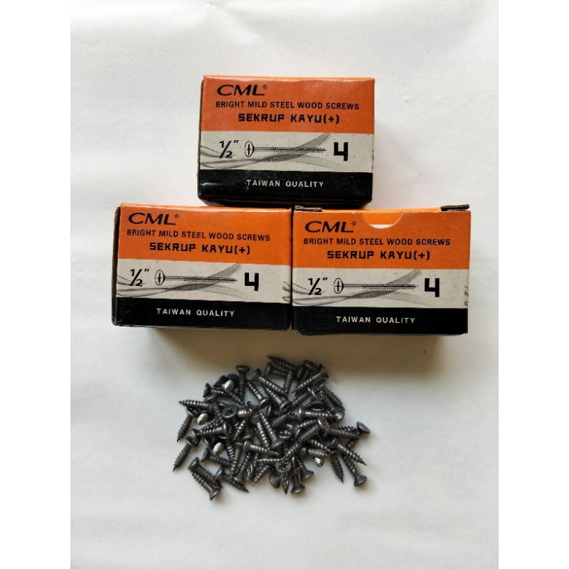 Skrup kayu 1/2 inch harga (1kotak) skrup kayu kepala + mata