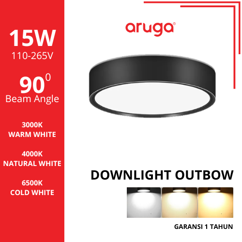 Lampu LED Downlight Outbow 15 watt Surface Mounted Plafon Carport Garasi 15W 3000K Warm White 4000K 