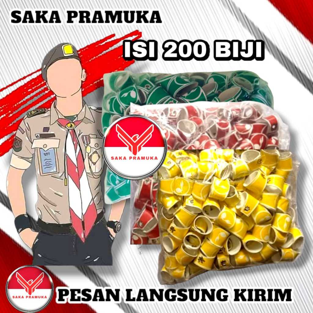 

[ isi 200 biji ] ring kolong kacu pramuka hiaju merah kuning bahan kalep