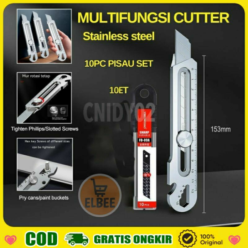 

Elbee - Pisau Cutter 18 mm Multifungsi Pisau cutter pisau baja besar 10 pcs pisau set cutter