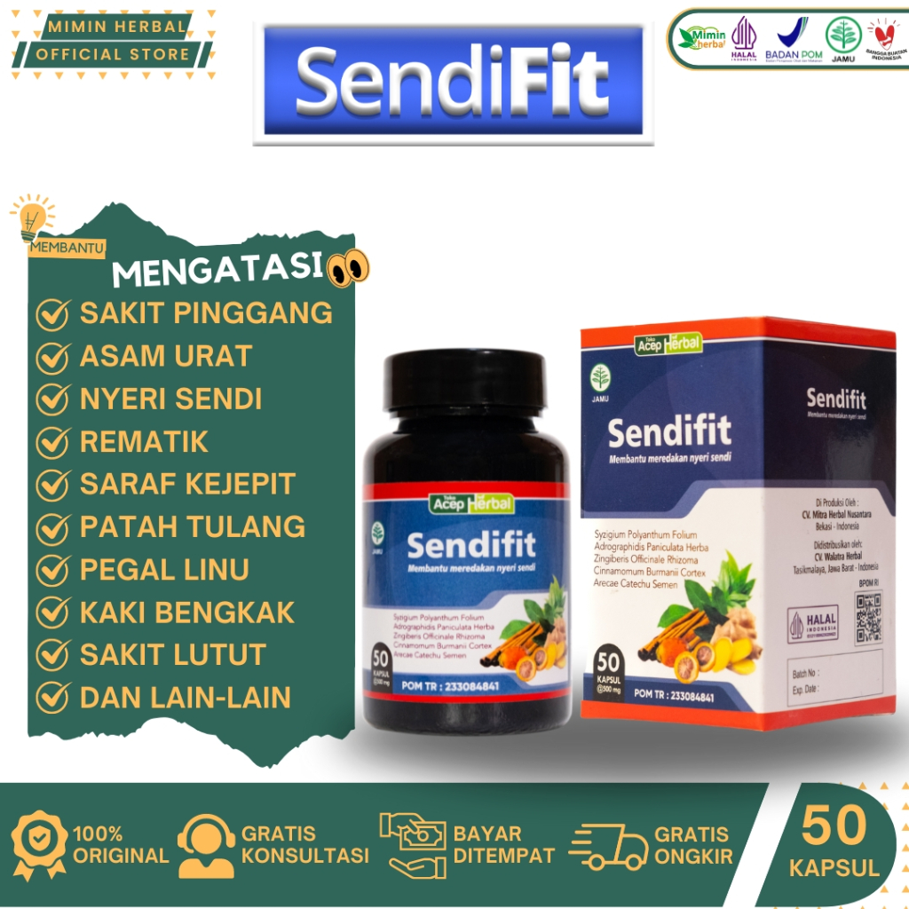 SendiFit 50 kapsul Original By Acep Herbal Obat Herbal Nyeri Sendi Menahun Pada Lutut Pinggang