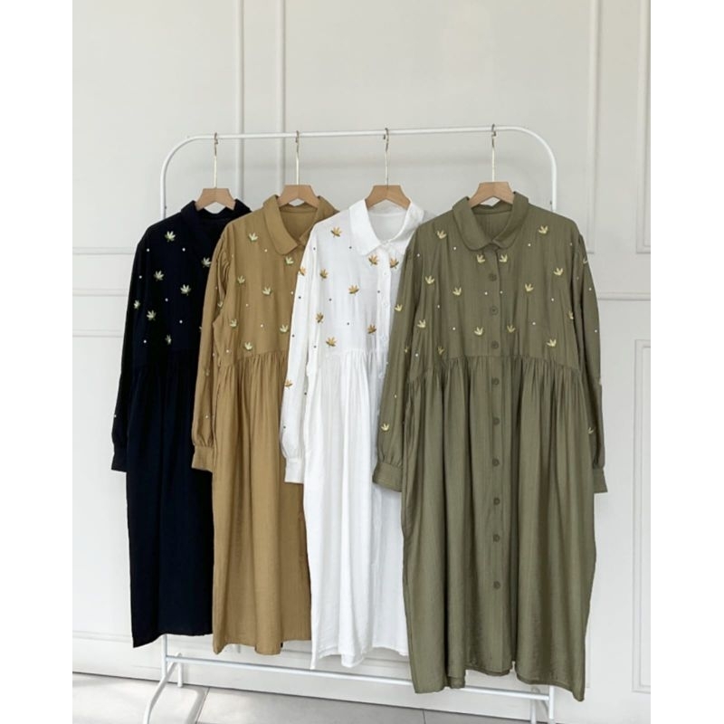 Frendi collection | Tunik bordir bunga wanita import, Gamis tunik premium bordir, Gamis tunik busui,