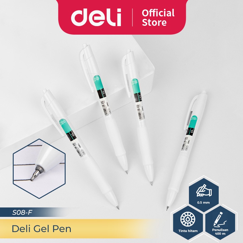 

Deli Gel Pen / Pulpen Gel Retractable Pen Cetek 0.5 mm Tinta Hitam 1 pcs S08-F