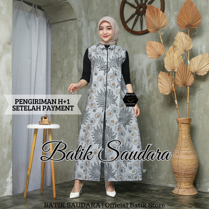 Cardigan outer Batik Saudara Resleting Depan Tanpa Lengan Baju Wanita Jumbo Big Size LD 130
