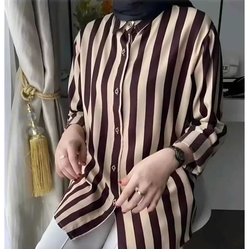 Kemeja Salur Wanita Kemeja Basic Motif Salur