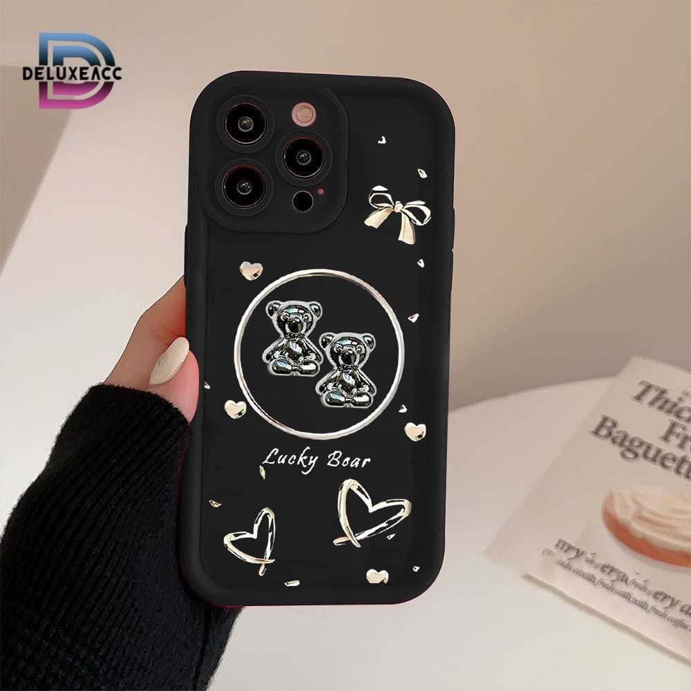 SS974 Silikon Case 3D Silver Lucky Bear Softcase Casing Hp OPPO RENO 12 5G 12F A3X A57 4G A77S A58  