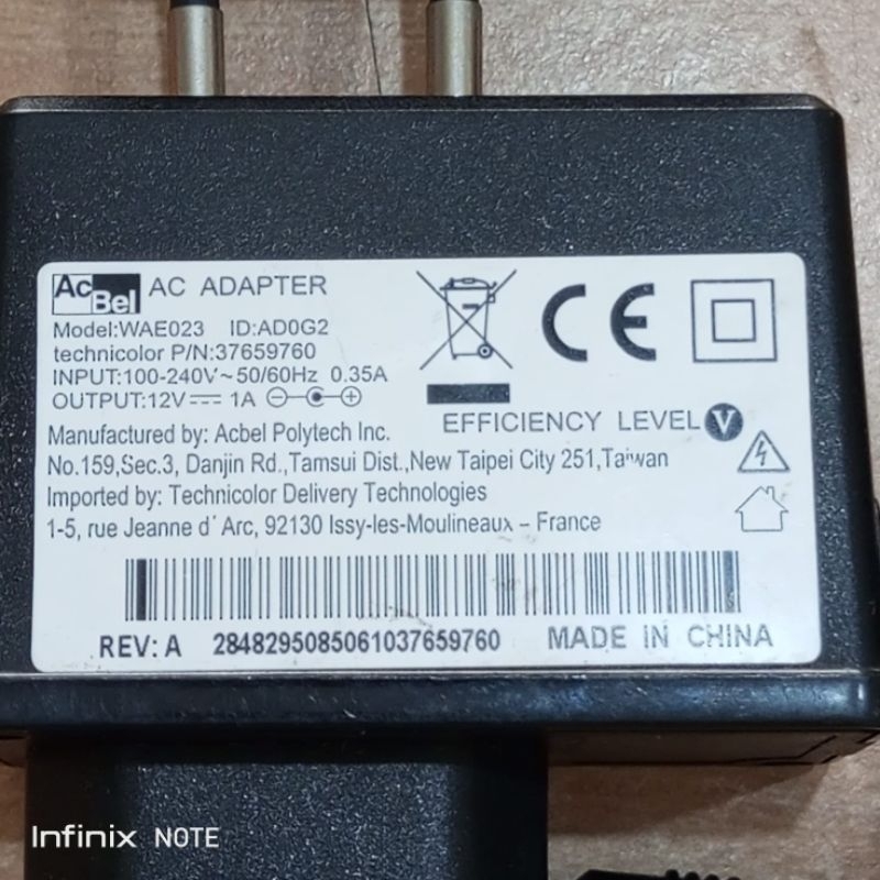 ADAPTOR ACBEL 12V 1A MODEL WAE023 (BEKAS NORMAL)