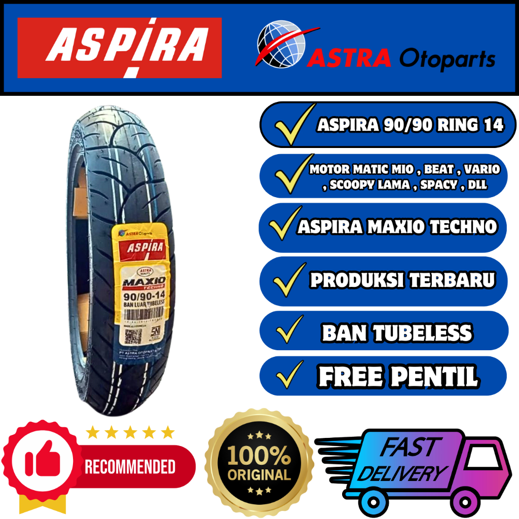 Ban Aspira Maxio Techno 90/90 14 Tubeless Untuk Ban Belakang Motor Matic Beat Scoopy Lama Spacy Vari