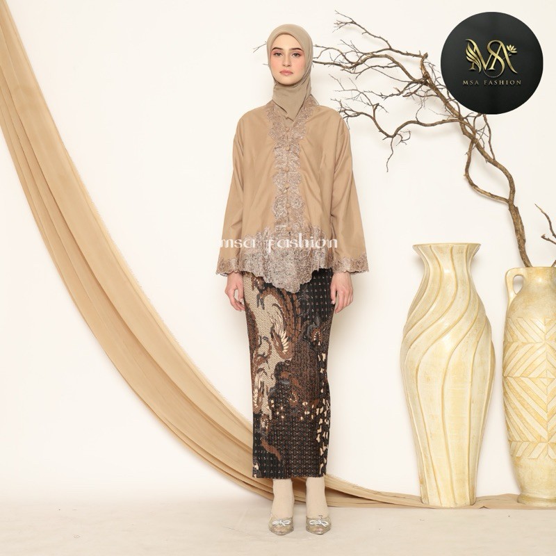 SETELAN SET ATASAN + ROK PLISKET KEBAYA ENCIM BORDIR TANGAN PANJANG POLOS WARNA/BAJU KEBAYA KATUN MO