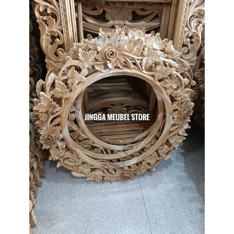 Cermin Ukir Cermin Dinding Cermin Badan Pigura Jati Dekorasi Dinding Rumah Ukir bunga