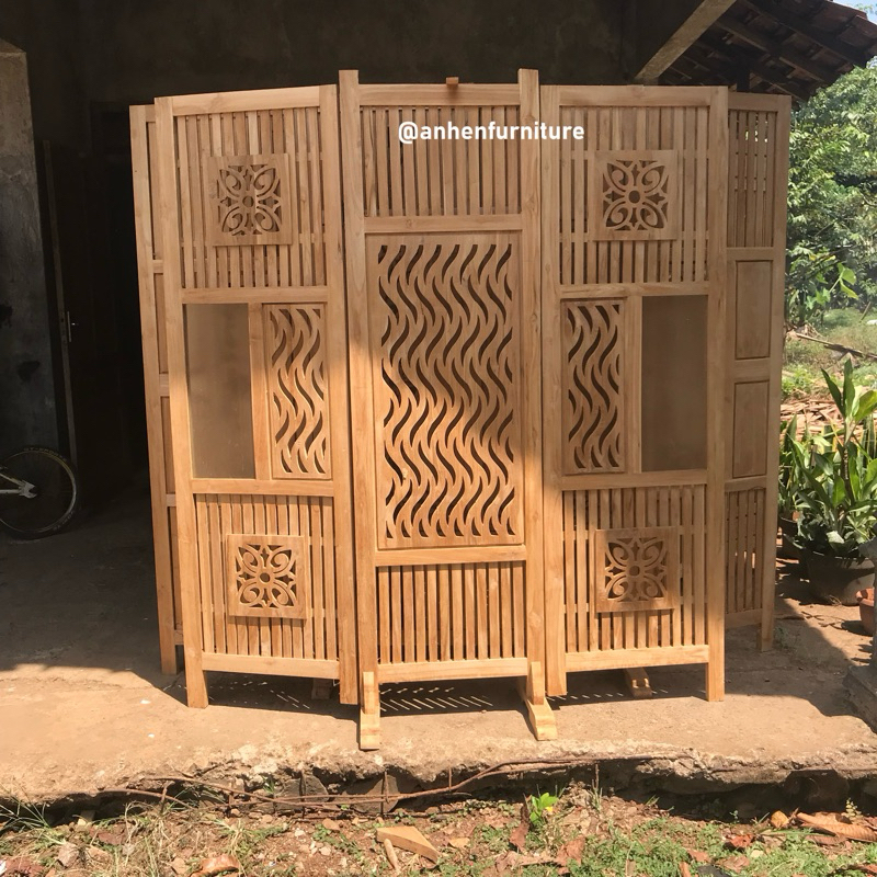 Partisi Ruangan Kayu Jati / Sketsel Kayu Jati Minimalis / Penyekat Ruangan Kayu Jati