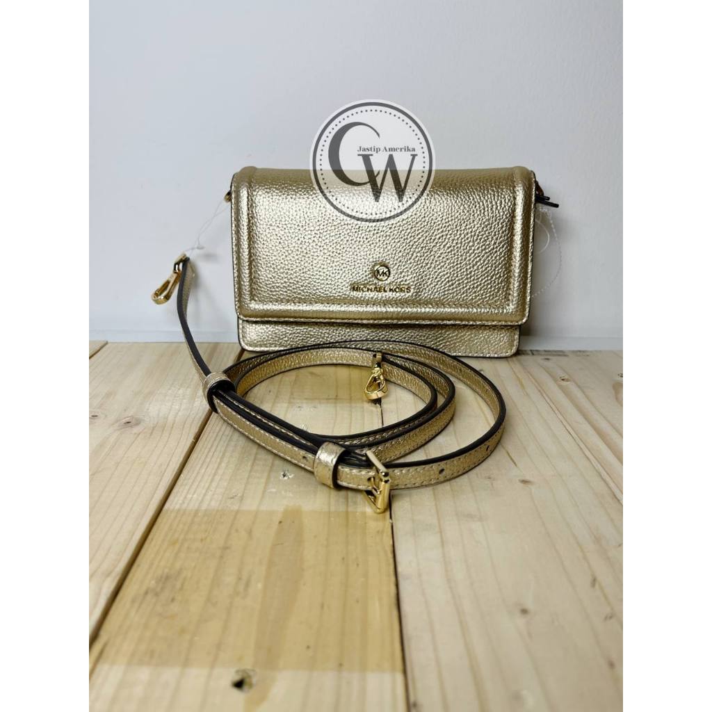 Michael Kors Jet Set Charm Gold Metallic Small Phone Crossbody Bag