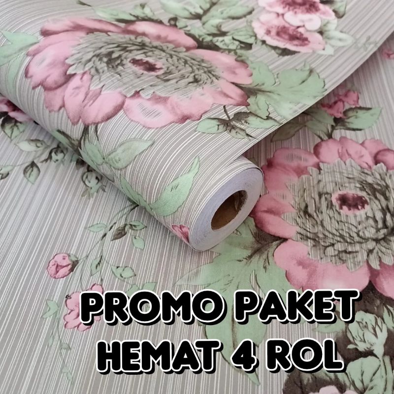PAKET HEMAT MURAH 4 ROL Wallpaper Dinding Sticker Motif Bunga Pink Bunga Merah Bunga Merah Marun Bat