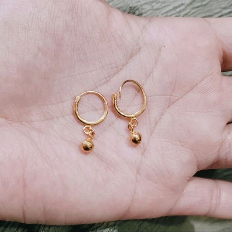 Anting Anak Emas Perak Rumbai Biji - Anting Perak Sepuh Emas 999