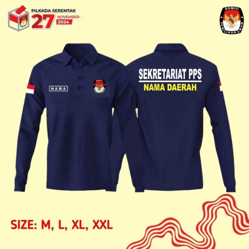 Kaos POLO SEKRETARIAT PPS Lengan panjang Gratis nama dan nama daerah Kaos PPS Combed Sablon