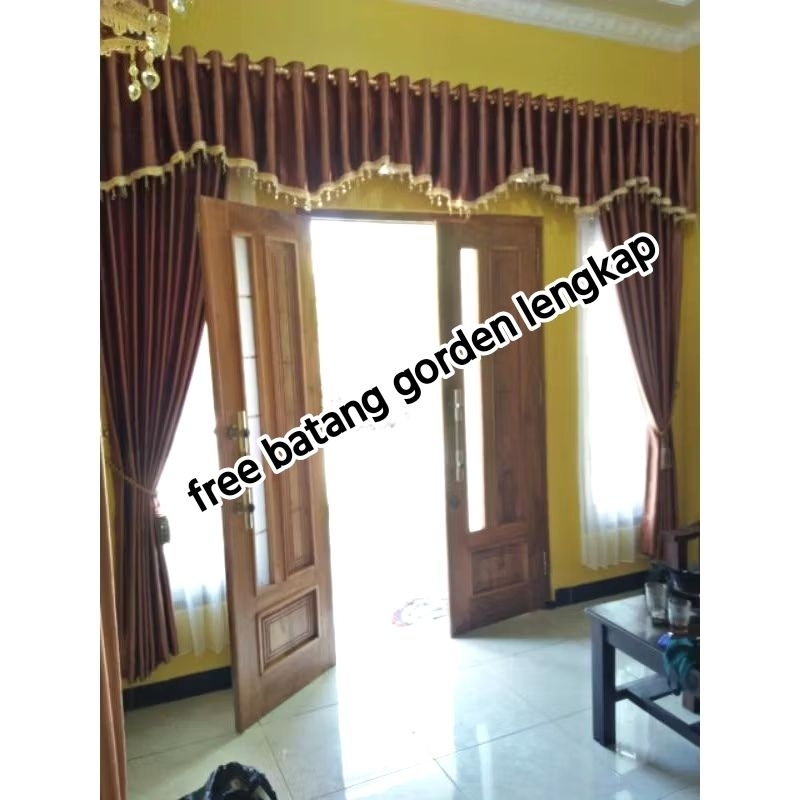 1 set gorden pintu tengah Ruang tamu Lengkap dengan pipanya Gorden jendela mewah Korden poni renda e