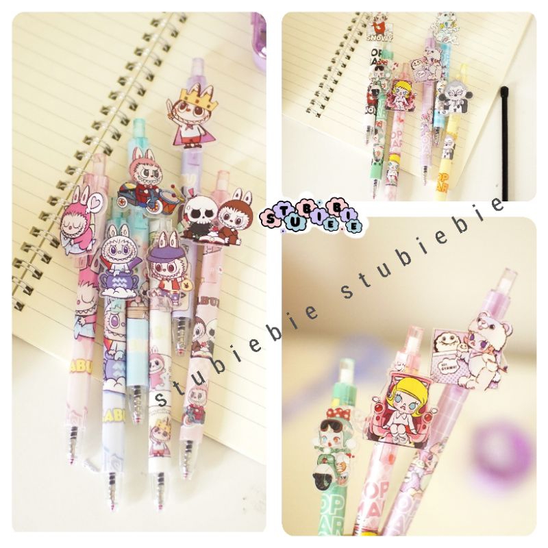 

6pcs pulpen Labubu skul Pen Bolpen alat Tulis Hype Karakter bolpoint Alat tulis Pen popmart karakter moly