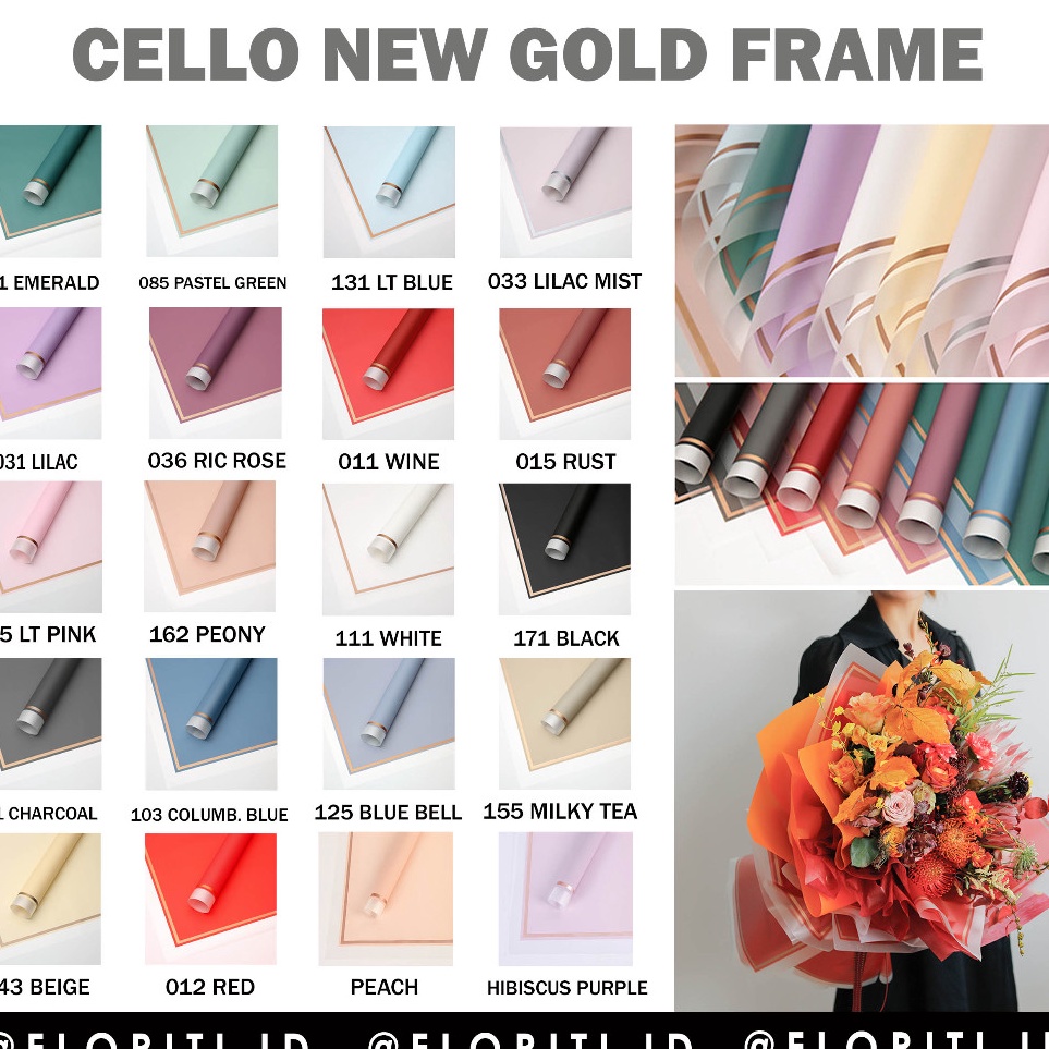 

Murah Trending 2 lembar Cellophane Kertas Buket New Frame Gold Flower Wrapping