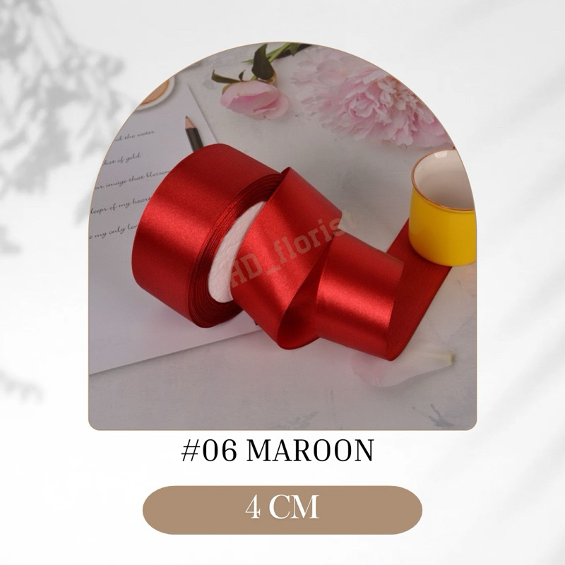 

Pita Satin Premium 25yard 22-23Meter (MAROON ada stok)1,5inch 4cm/ Pita Buket/Pita polos