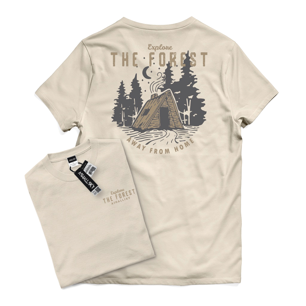 Ashall.sky Baju Kaos Distro Motif Forest Cream Dewasa Oblong Lengan Pendek Katun Combet 30s