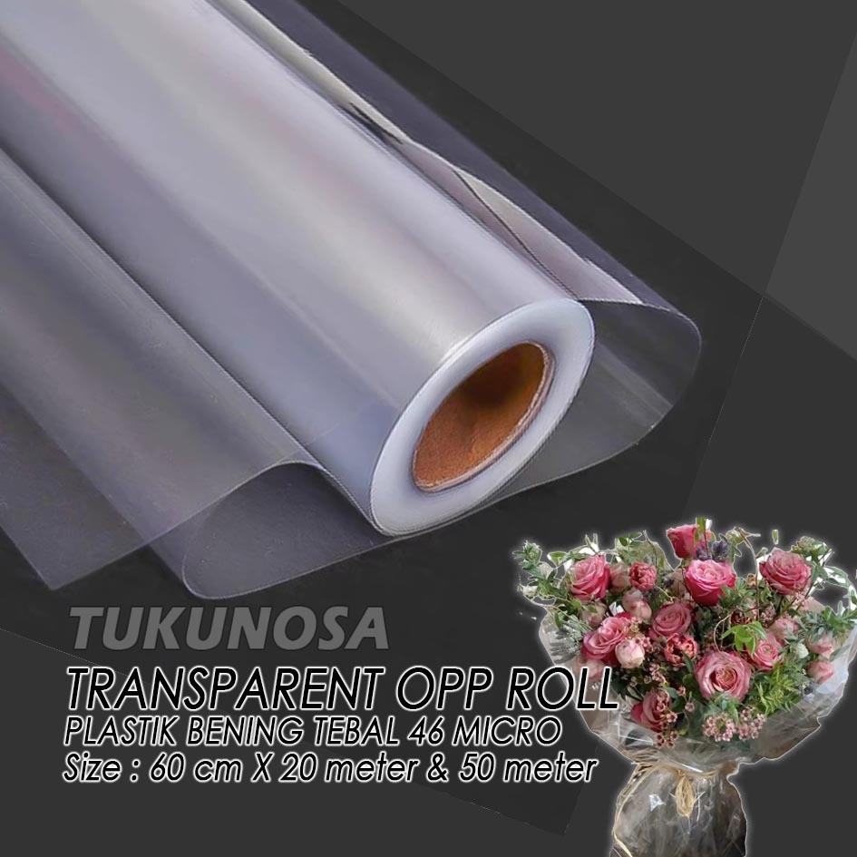 

PERROLL TRANSPARENT OPP 46 micro 60 cm x 20 m dan 50 m PLASTIK BENING BUKET PLASTIK PARCEL HAMPERS FLOWER WRAPPING PAPER KERTAS BUKET BUNGA CELLOPHANE