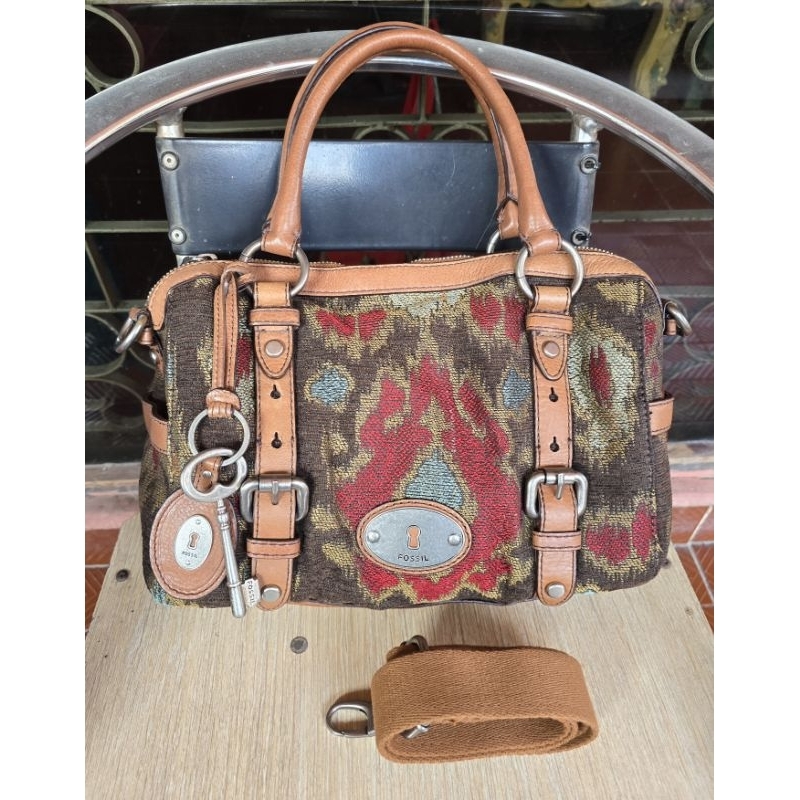 tas fossil maddox speedy tapestry large satchel original authentic nbu