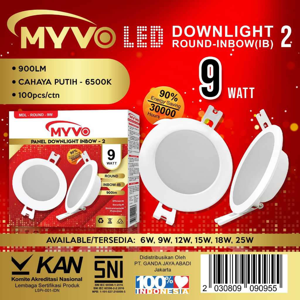 LAMPU DOWNLIGHT LED PANEL MYVO 9W 9 W 9WATT 9 WATT BULAT INBOW MYVO LED PANEL