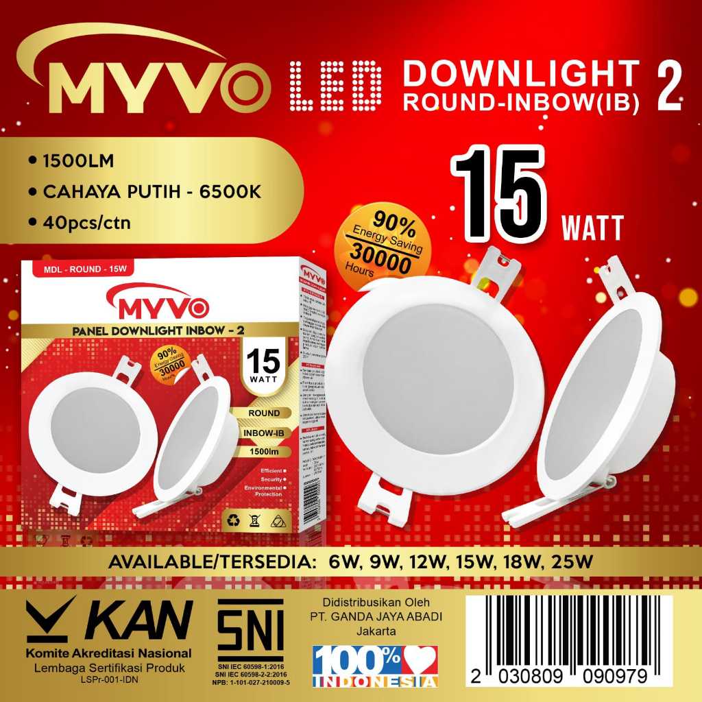 LAMPU DOWNLIGHT LED PANEL MYVO 15W 15 W 15WATT 15 WATT BULAT INBOW MYVO LED PANEL