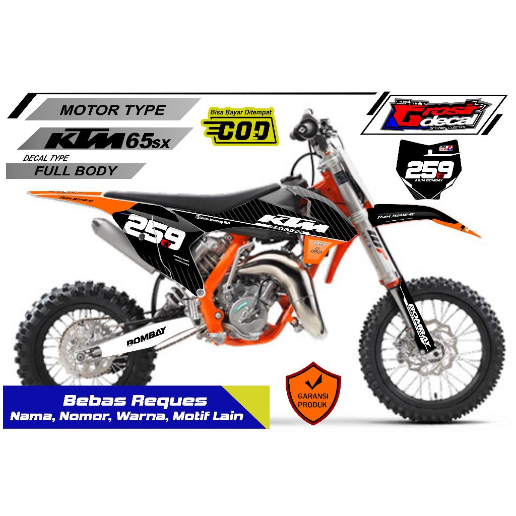 Decal Sticker Stiker Mini Trail KTM 65cc New Black Full Body Free Custom