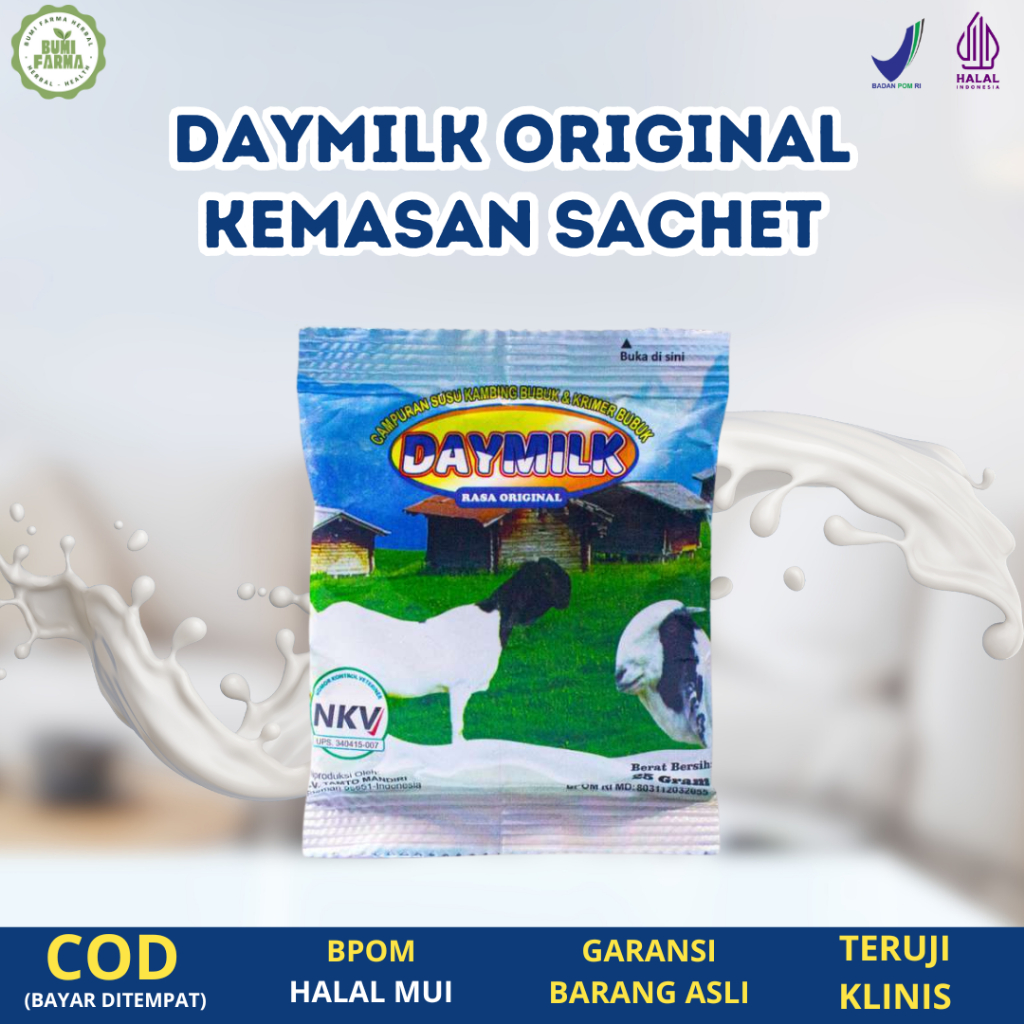 

Daymilk Original Kemasan Sachet Susu Kambing Etawa menjaga kesehatan pernafasan dan persendian