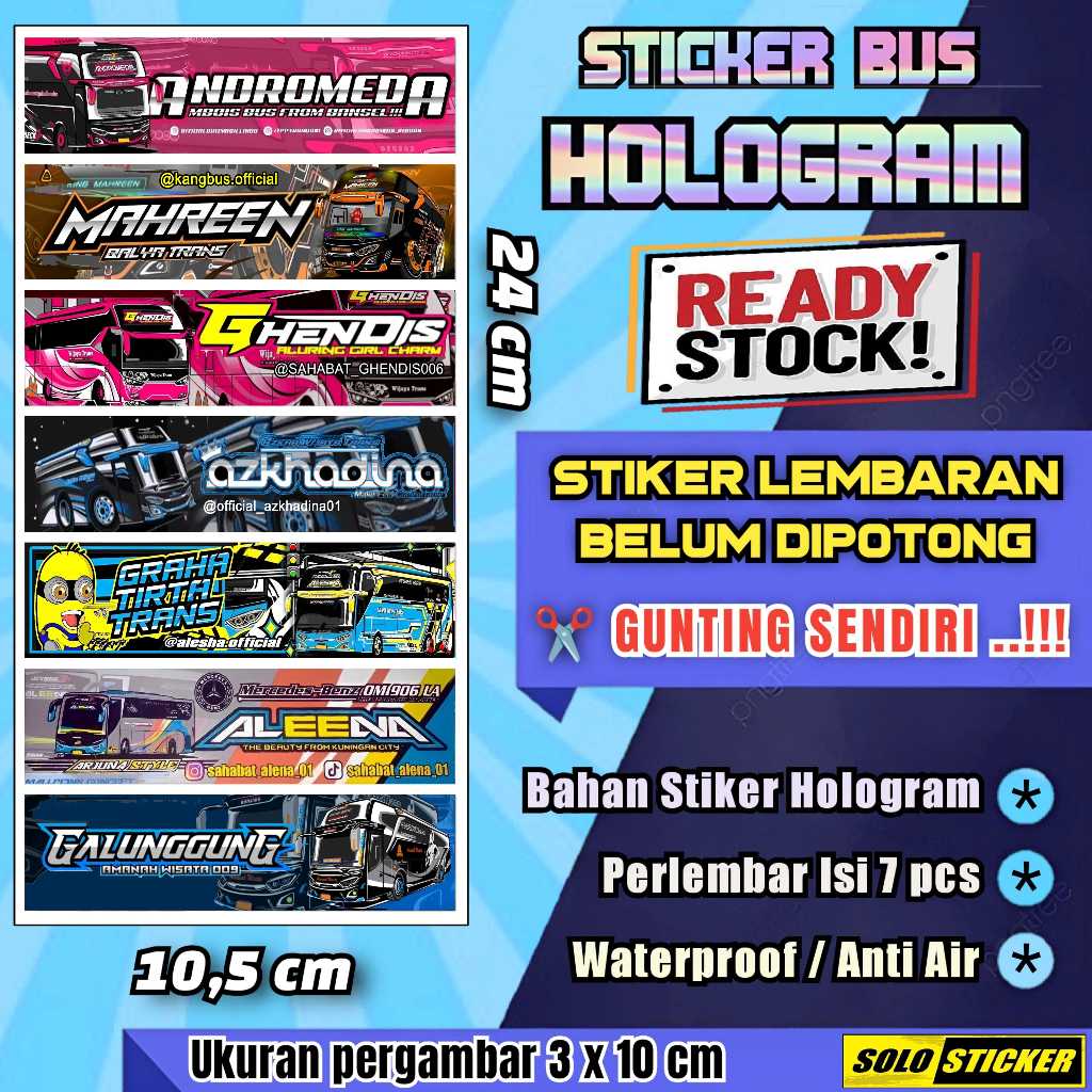 

Stiker Bus Hologram Lembaran Isi 7pc Sticker Bis Andromeda Mahren Azkhadina Aleena Galungggung