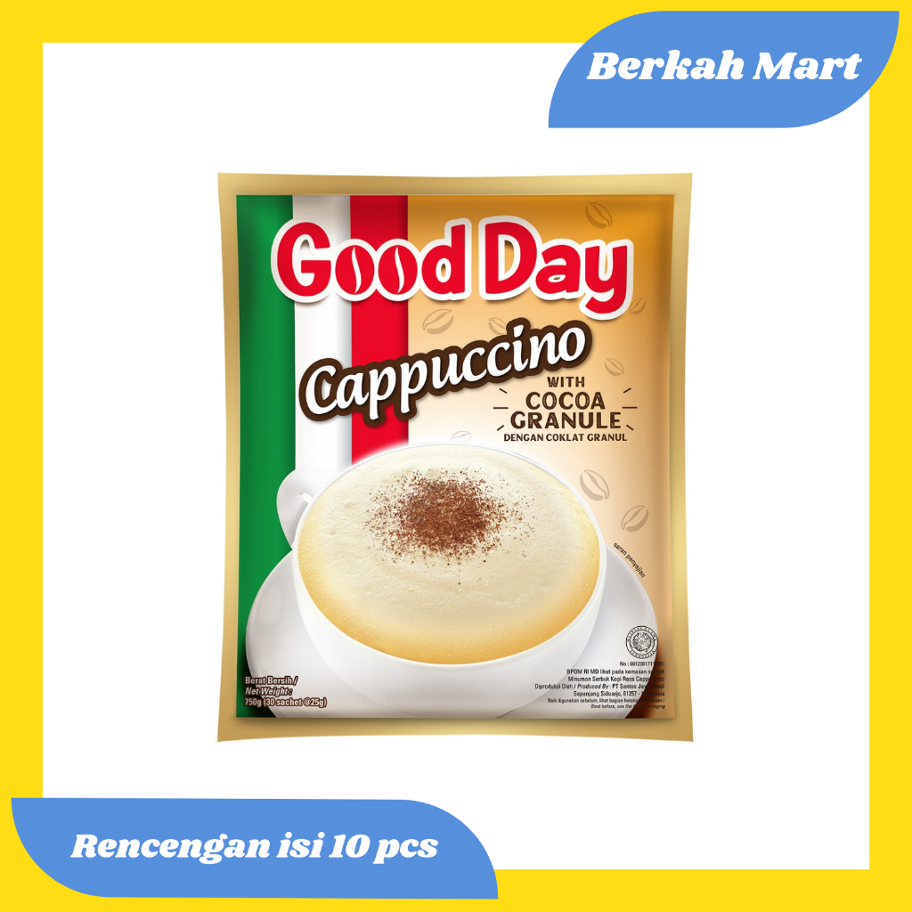 

GOOD DAY CAPPUCINO DENGAN COCOA GRANULE - RENCENGAN ISI 10 PCS