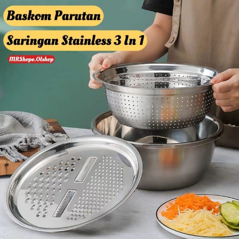 Baskom Set Stainless set Baskom Set Baskom Tinggi Tebal Baskom Cuci Beras Sayur •Mr.Shopee•