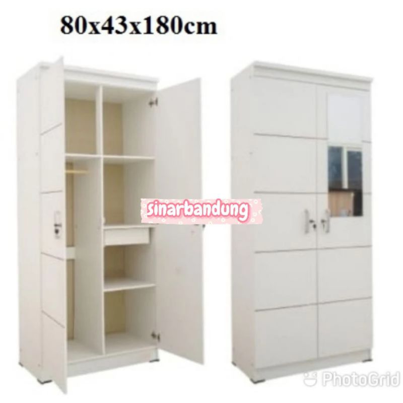 LEMARI 2 PINTU PUTIH KACA 1 / LEMARI PUTIH MINIMALIS
