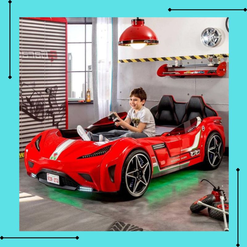 Ranjang Ukuran 120x200 Minimalis Karakter Mobil Balap, Tempat Tidur Anak Cewek Model Terbaru