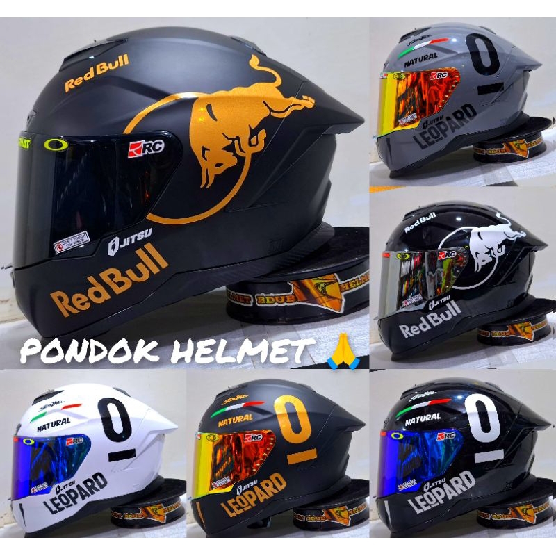 HELM FULL FACE JITSU AIR 1 SOLID BLACK DOF STIKER REDBULL
