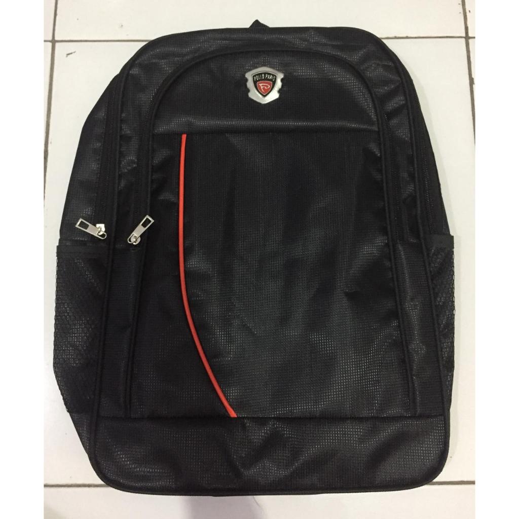 Tas Pollo Paris hitam less jingga cembung tegak kiri