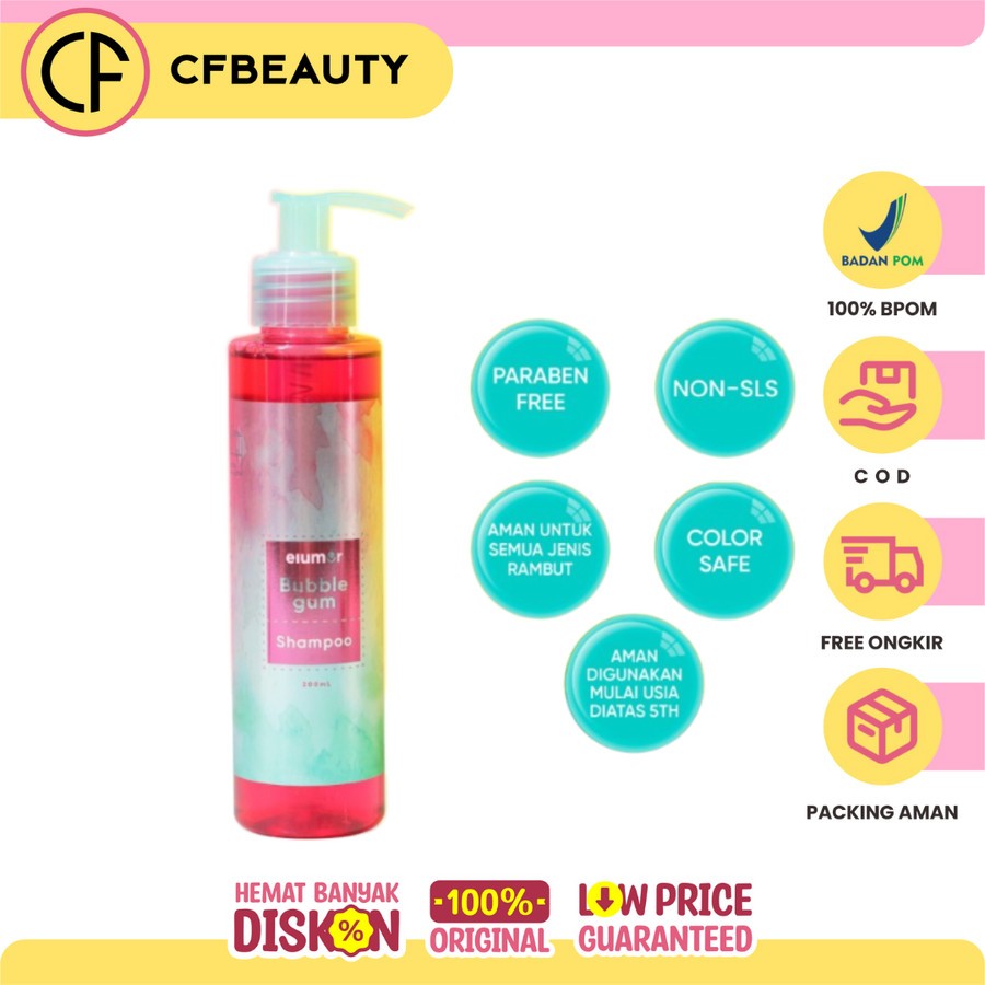 ELUMOR BUBBLE GUM Shampo 200ML - Shampo Rambut Rontok /Shampo Rambut Kering