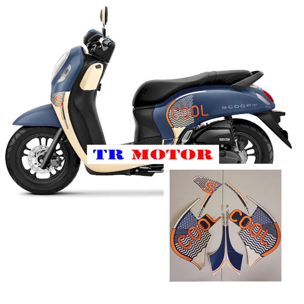 Striping stiker polet list motor Honda Scoopy 2021 2022 sporty fashion hitam black blue biru cream c